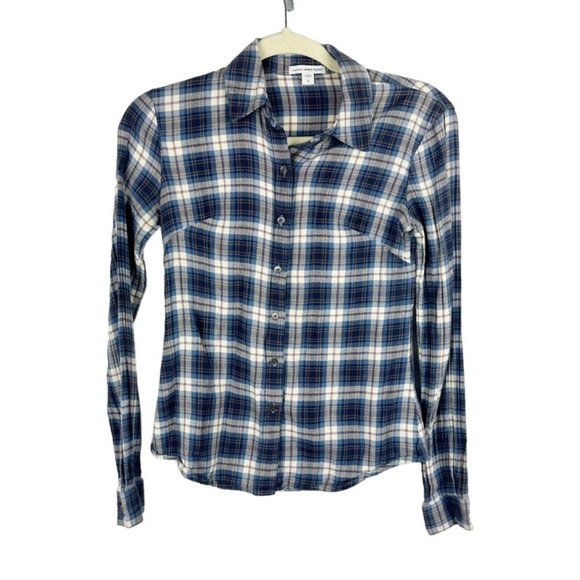 Standard James Perse Womens Plaid Button Down Tomboy Shirt Size 0 Blue White - Picture 1 of 6